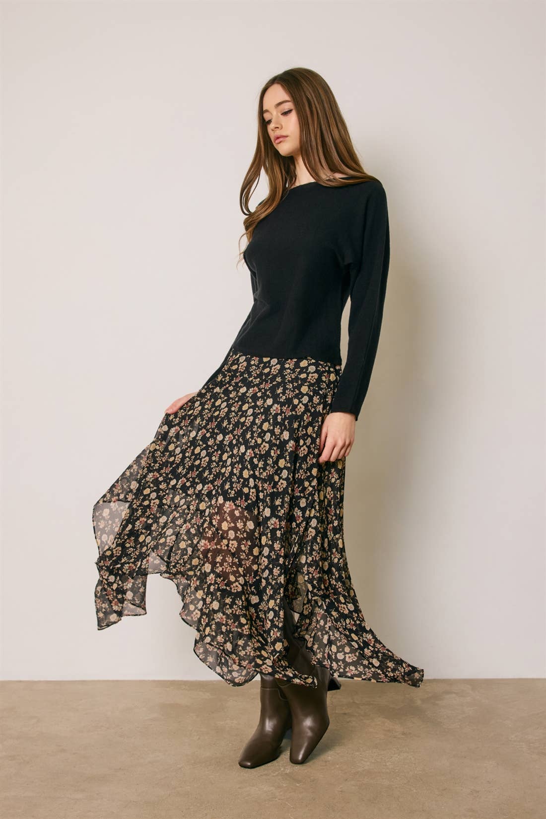 Dress Forum - Floral Ruffled Handkerchief Hem Skirt