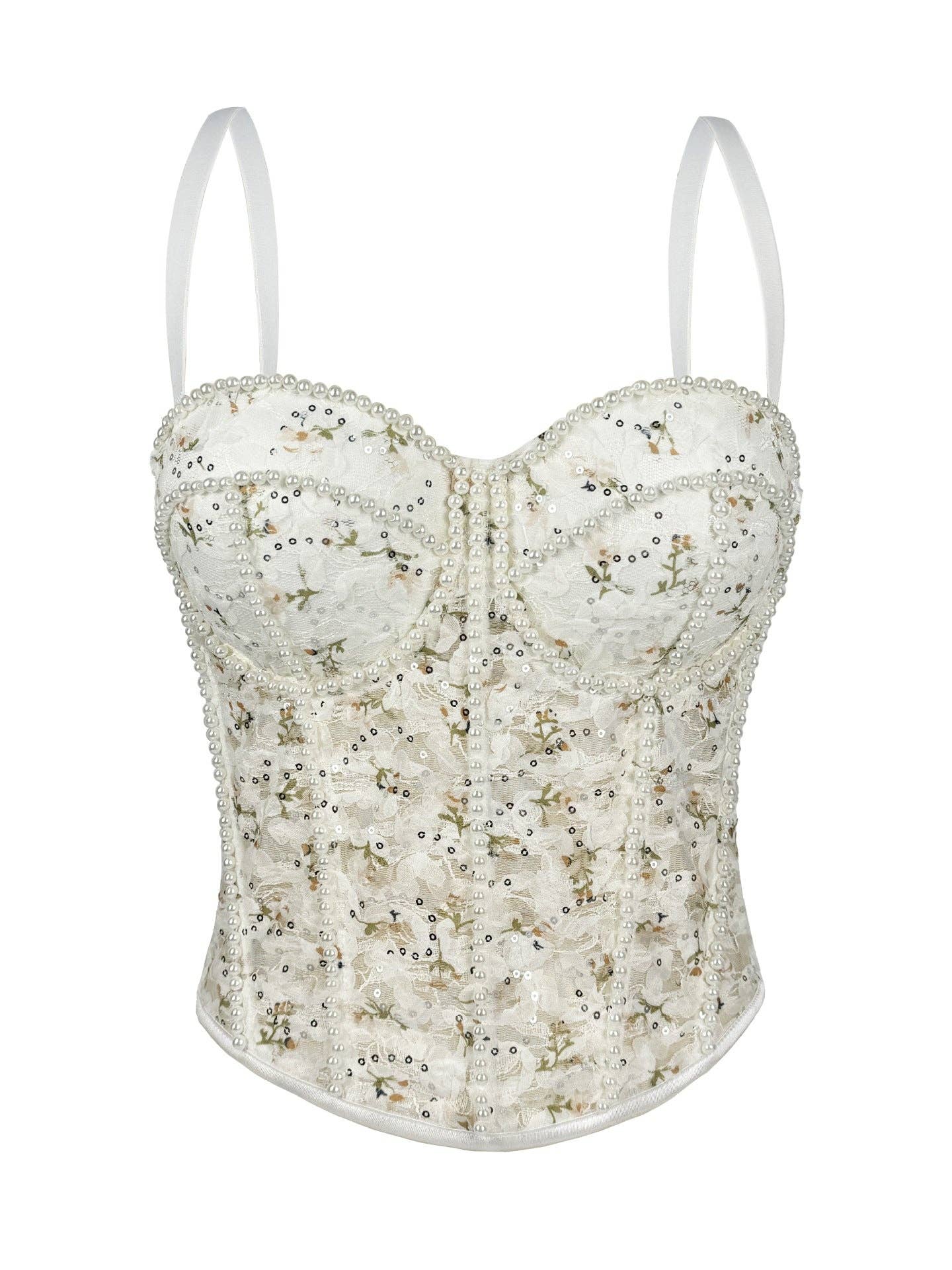 SALINA TRADING INC - Fishbone Lace Underbust Corset Top With Pearls