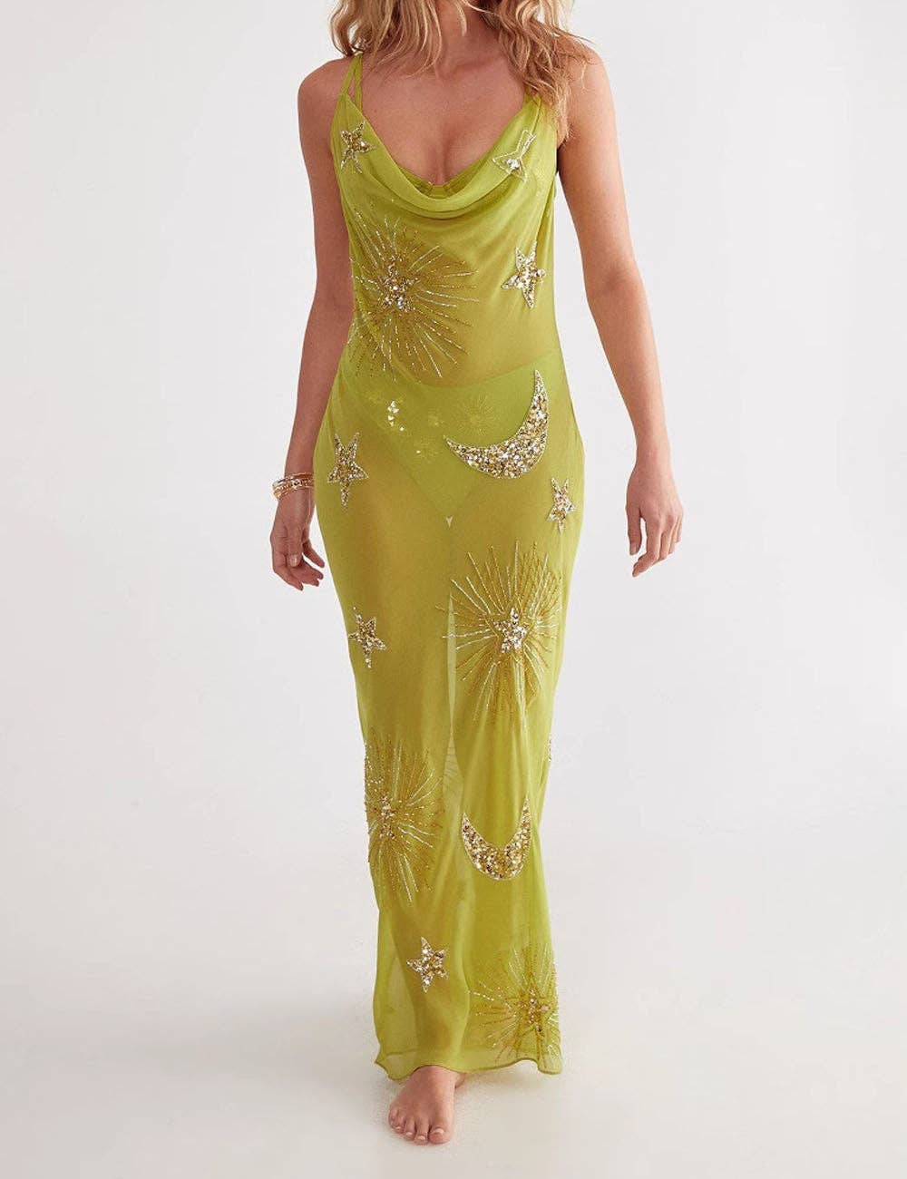 Dipped Shop - Sexy Sparking Sequins V-Neck Backless Maxi Dress DP26I474