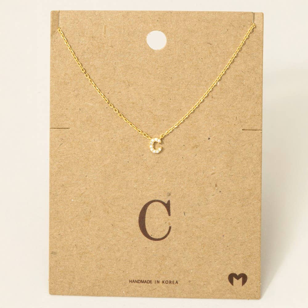 Fame Accessories - Mini Rhinestone Initial Necklace
