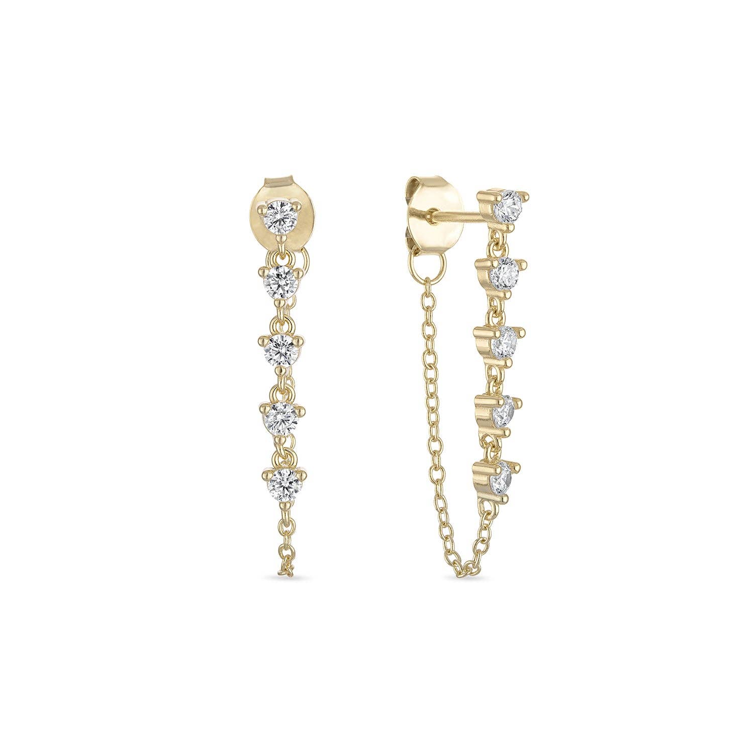 SKN Collections - Vermeil Multi CZ Diamond Chain Stud Earrings- Long