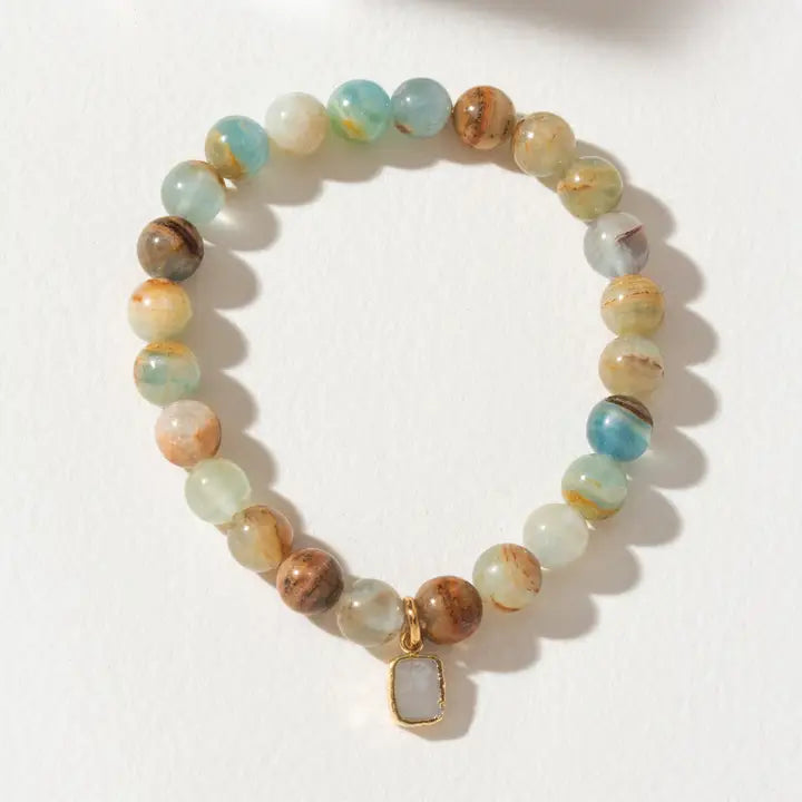 Earth, Wind and Fire Charm Stretch Bracelet-Moonstone, Calcite