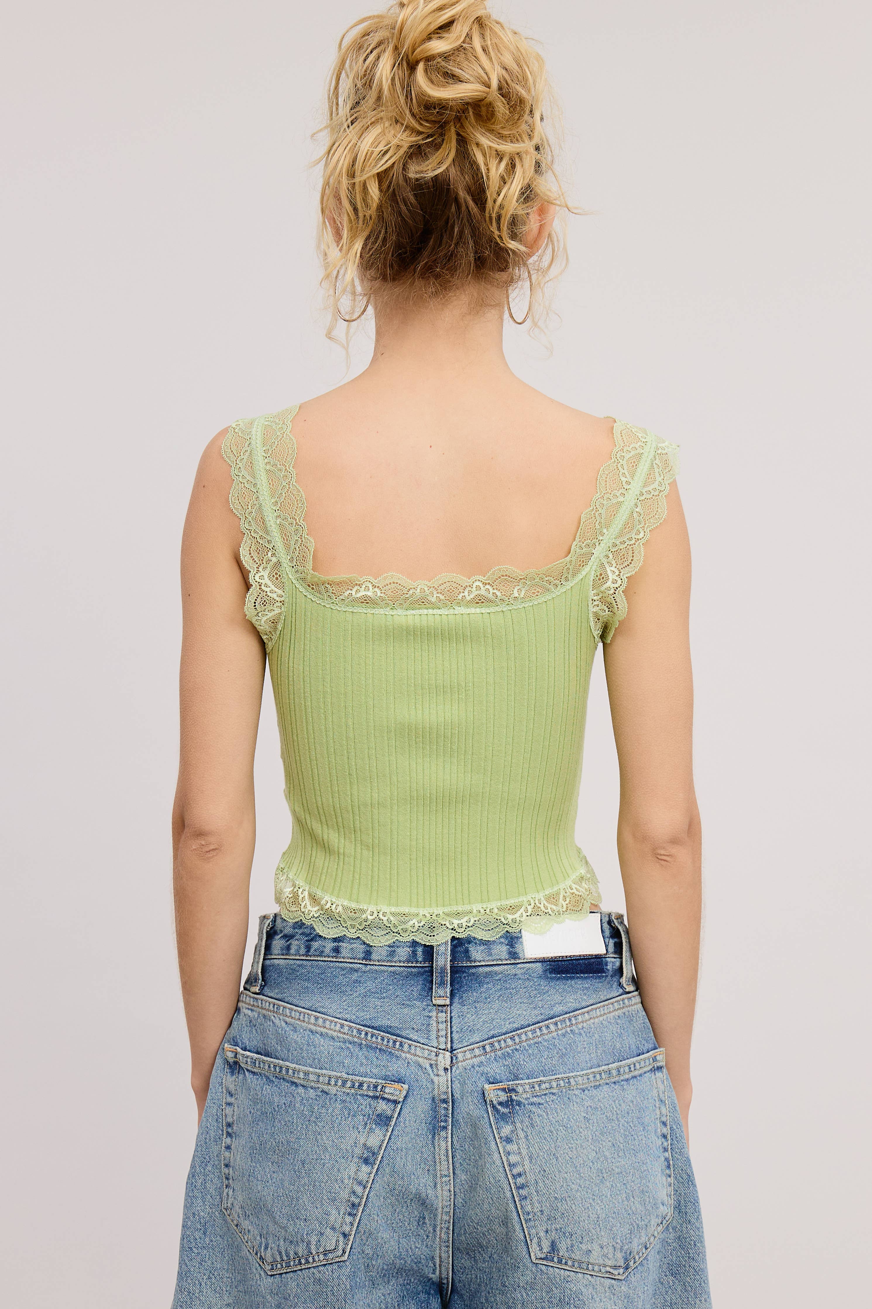 Mimosa - Scalloped Lace Trim Corset-Bodice Knit Tank Top