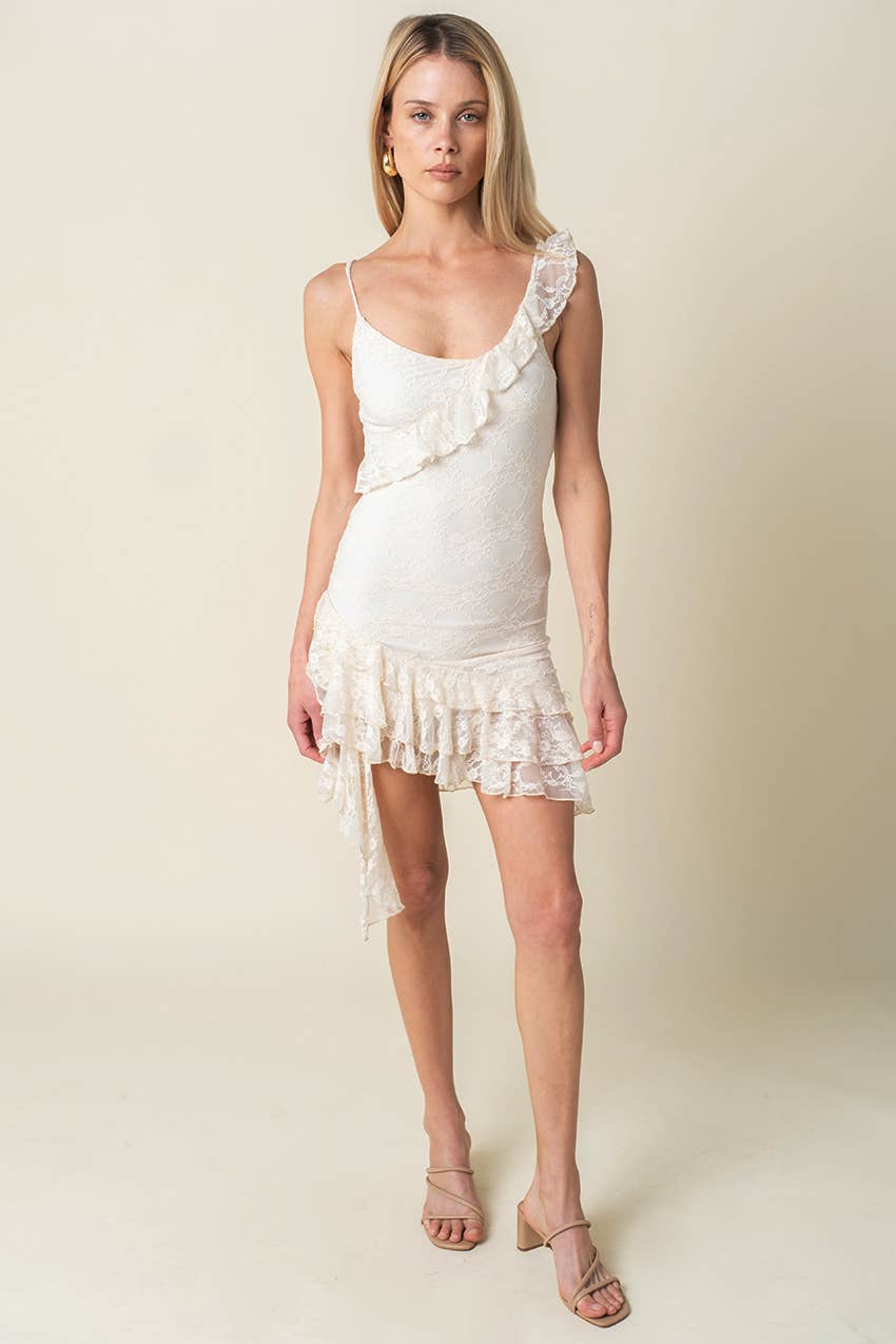 Evelin Lace Ruffle-Hem Dress
