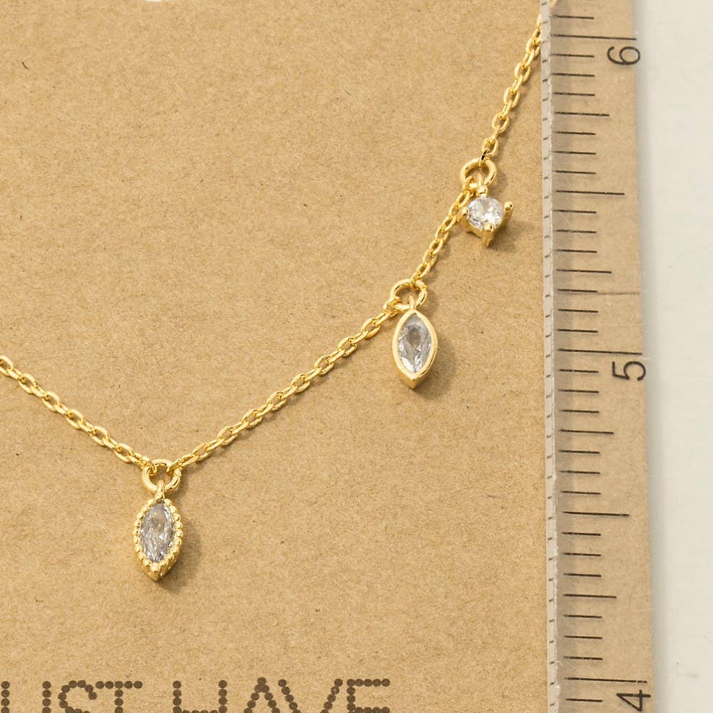 Fame Accessories - Delicate Rhinestone Station Necklace