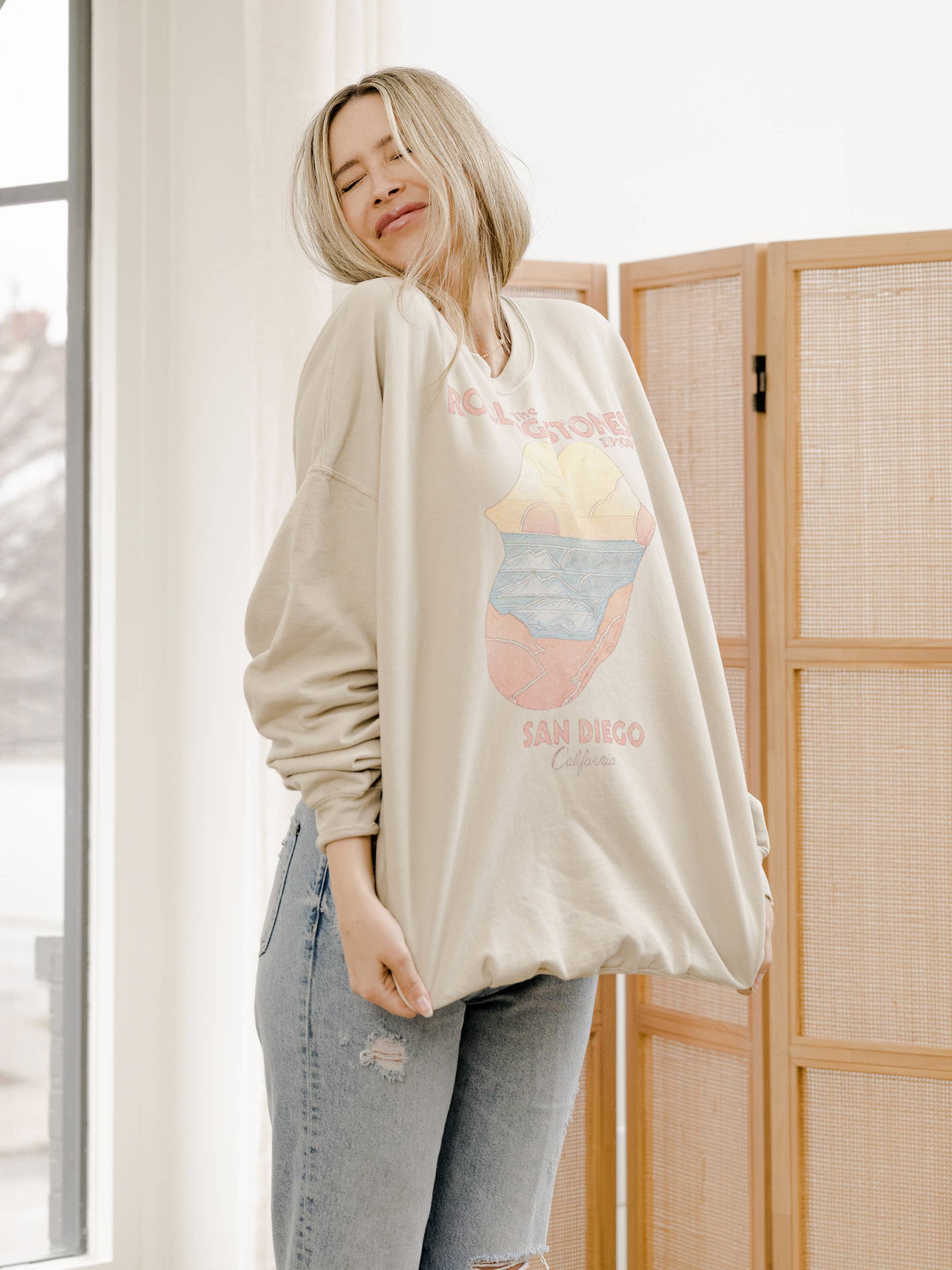LivyLu - Rolling Stones San Diego Zip Code Sand Thrifted Sweatshirt