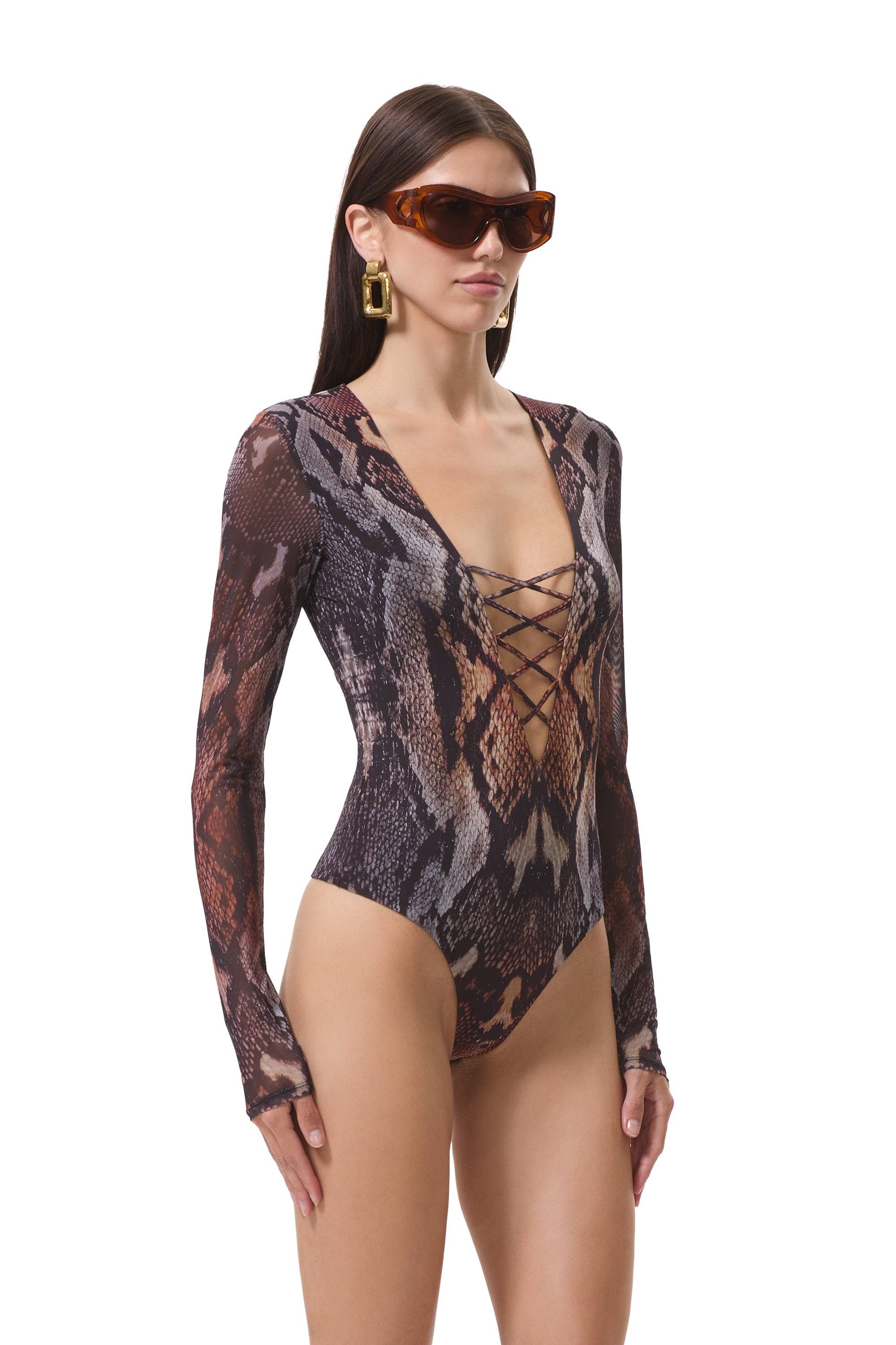 AFRM - Eaton Bodysuit - Placed Umber Snake