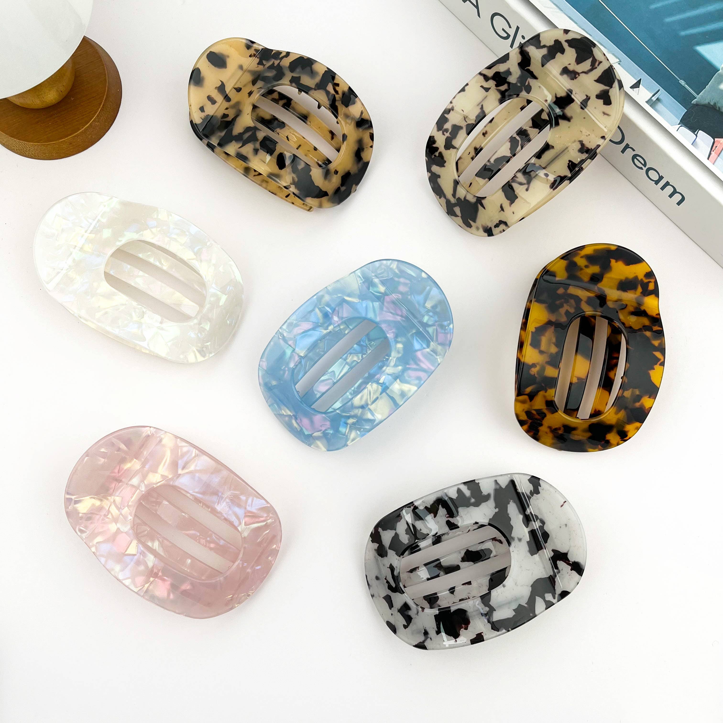 SoapElenGlen - Elegant Flat Oval Hair Clip, Classic Hair Barrette