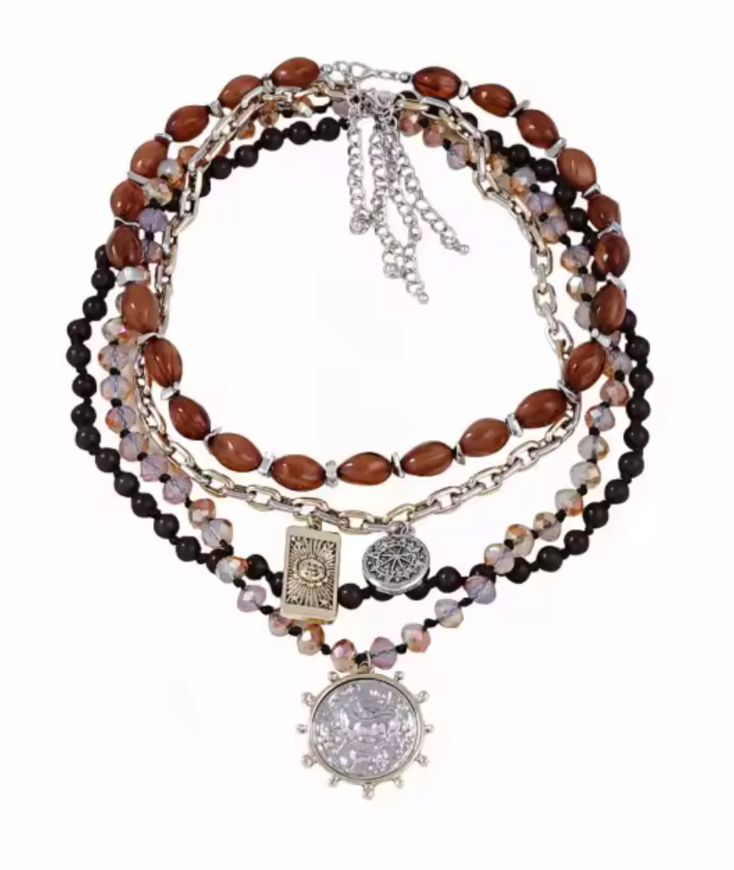 HoopLa - Editorial Mixed 4 Necklaces Stack and Charm- Recycled Metal 