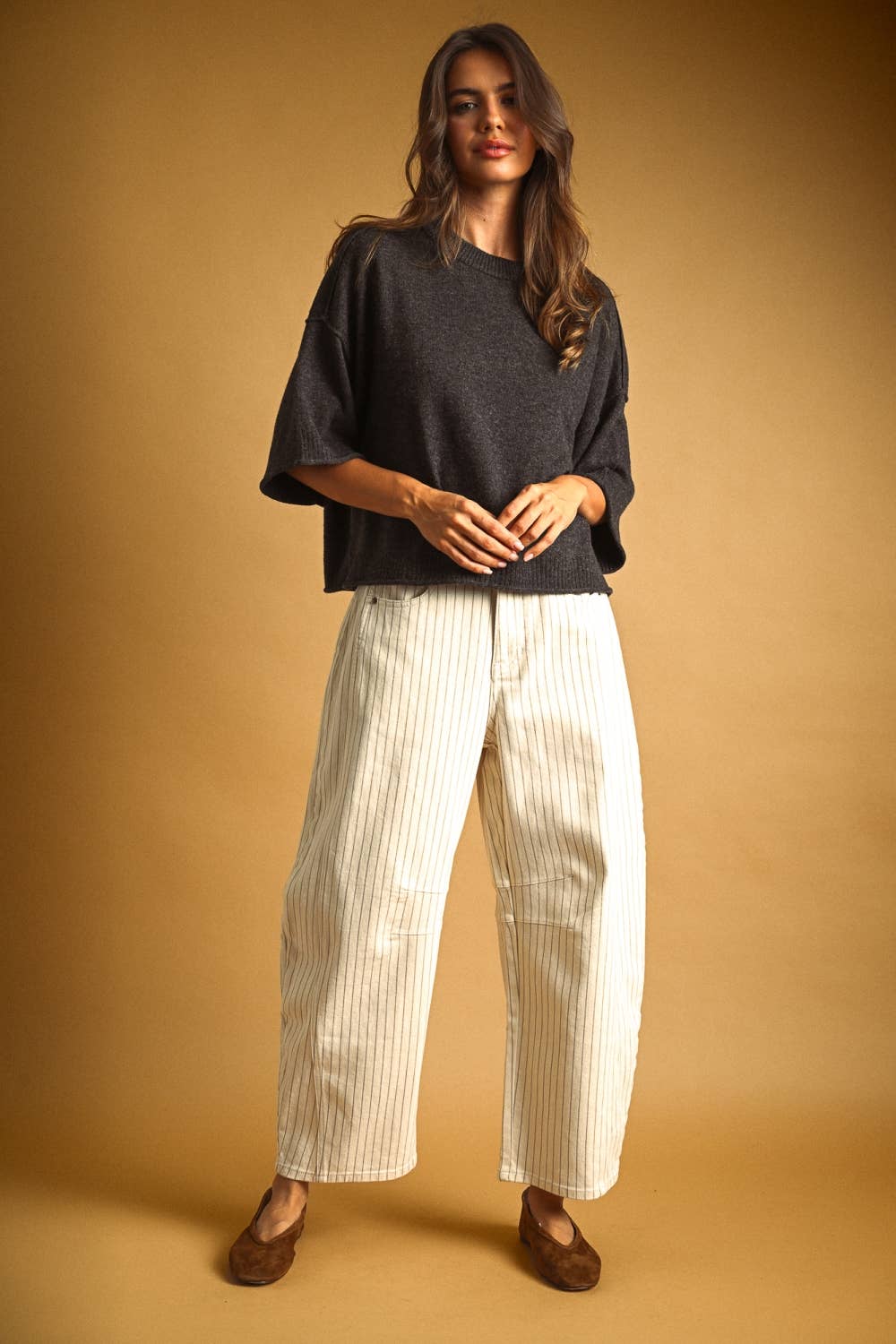MIOU MUSE -  PINSTRIPED PATTERN BARREL PANTS