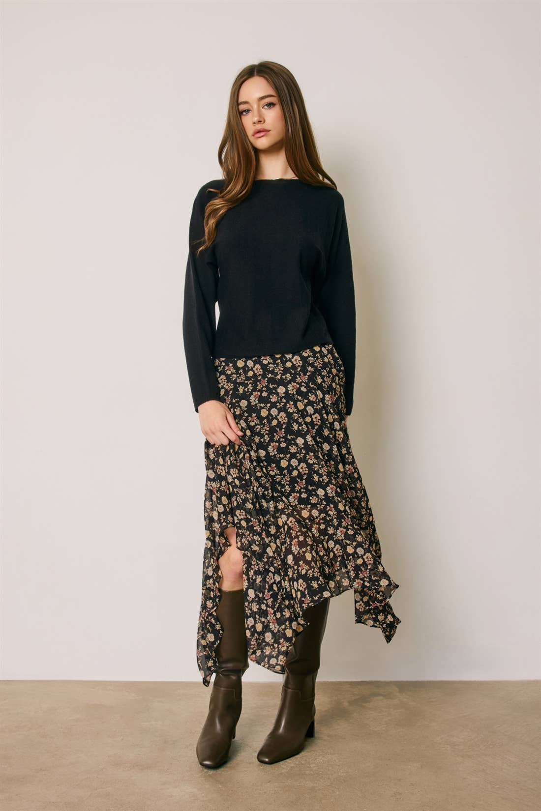 Dress Forum - Floral Ruffled Handkerchief Hem Skirt