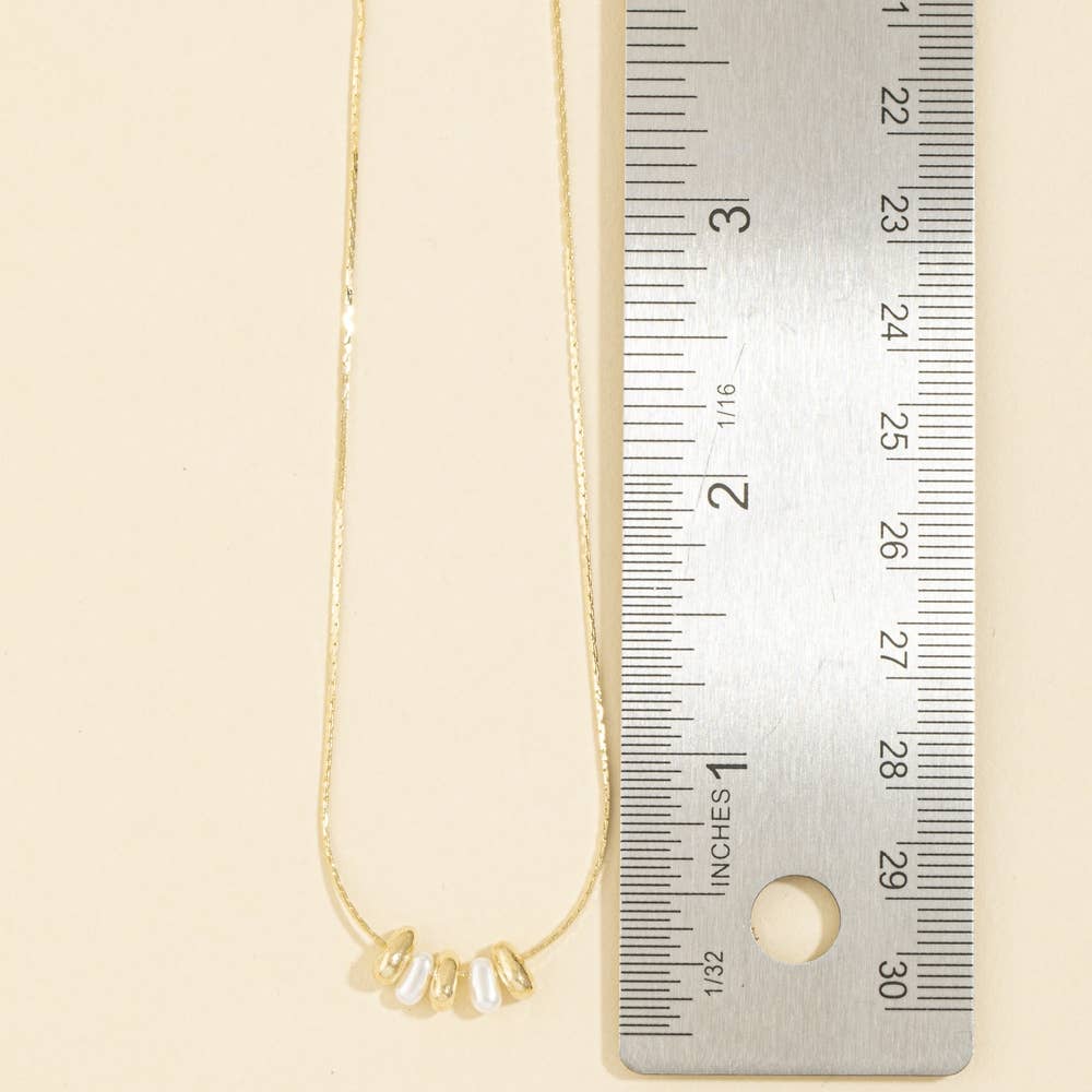 Fame Accessories - Dainty Chain Metallic Bead And Pearl Charms Necklace