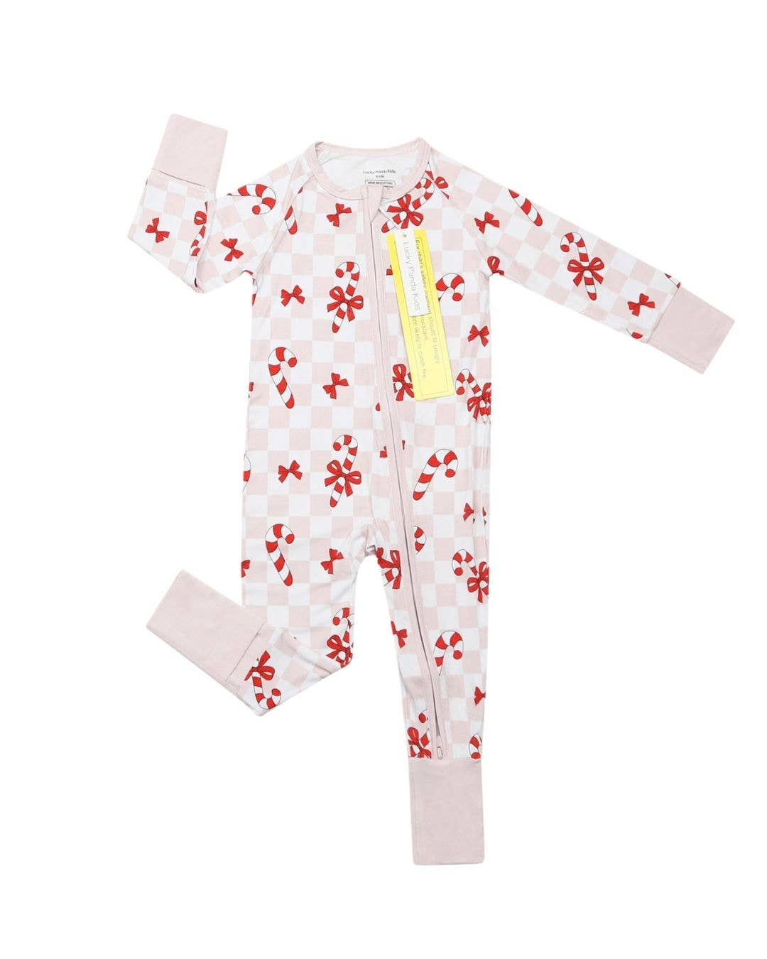 Christmas Baby Bamboo Clothes Zip Romper | Bows & Candy Cane