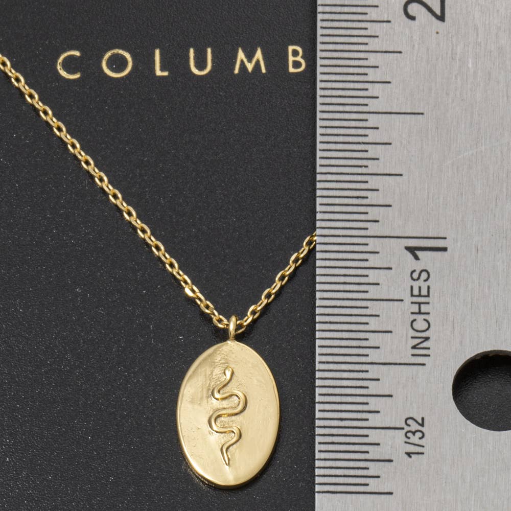 Fame Accessories - Gold Dipped Snake Embossed Oval Pendant Necklace