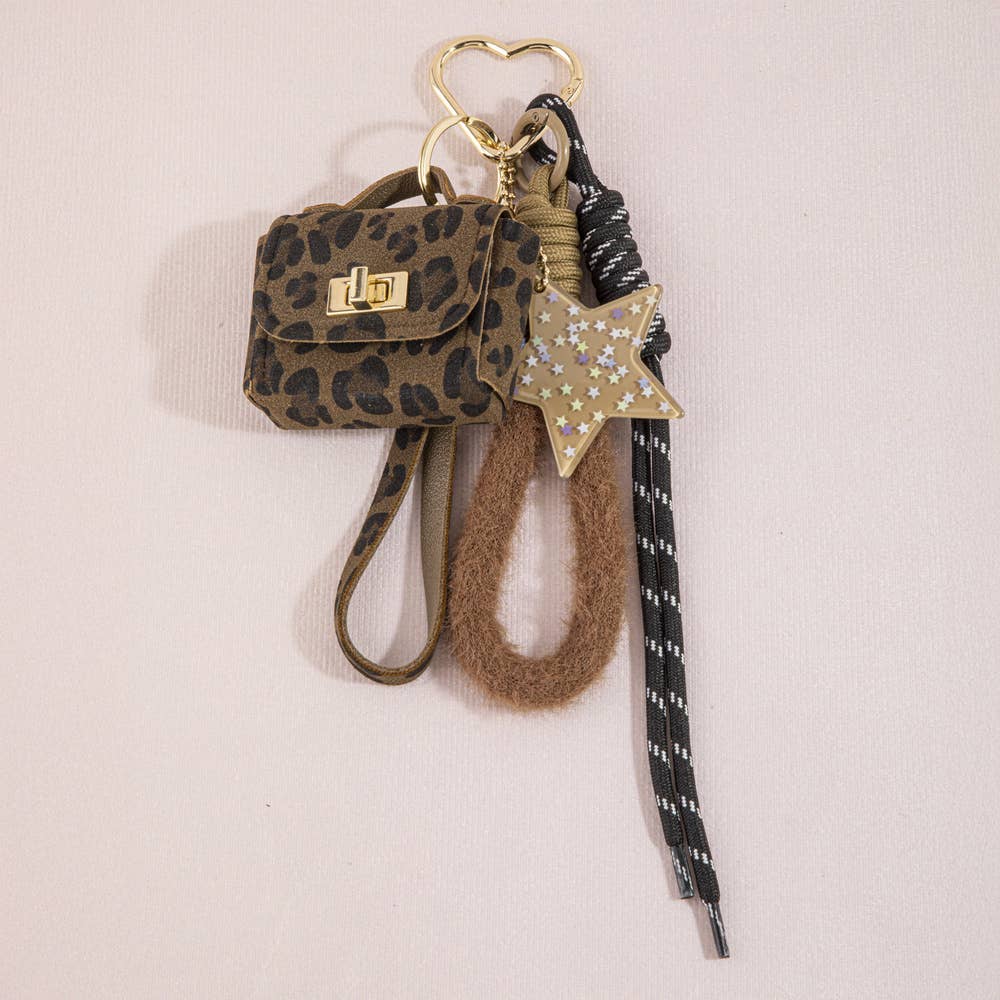 Collections by Fame Accessories - Leopard Print Mini Handbag Star Bag Charm