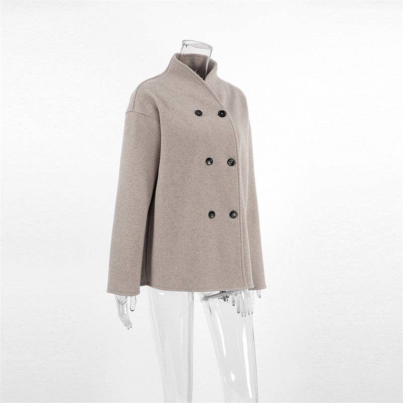 Sheer Trend - Women's V-Neck Double-Breasted Wool Coat