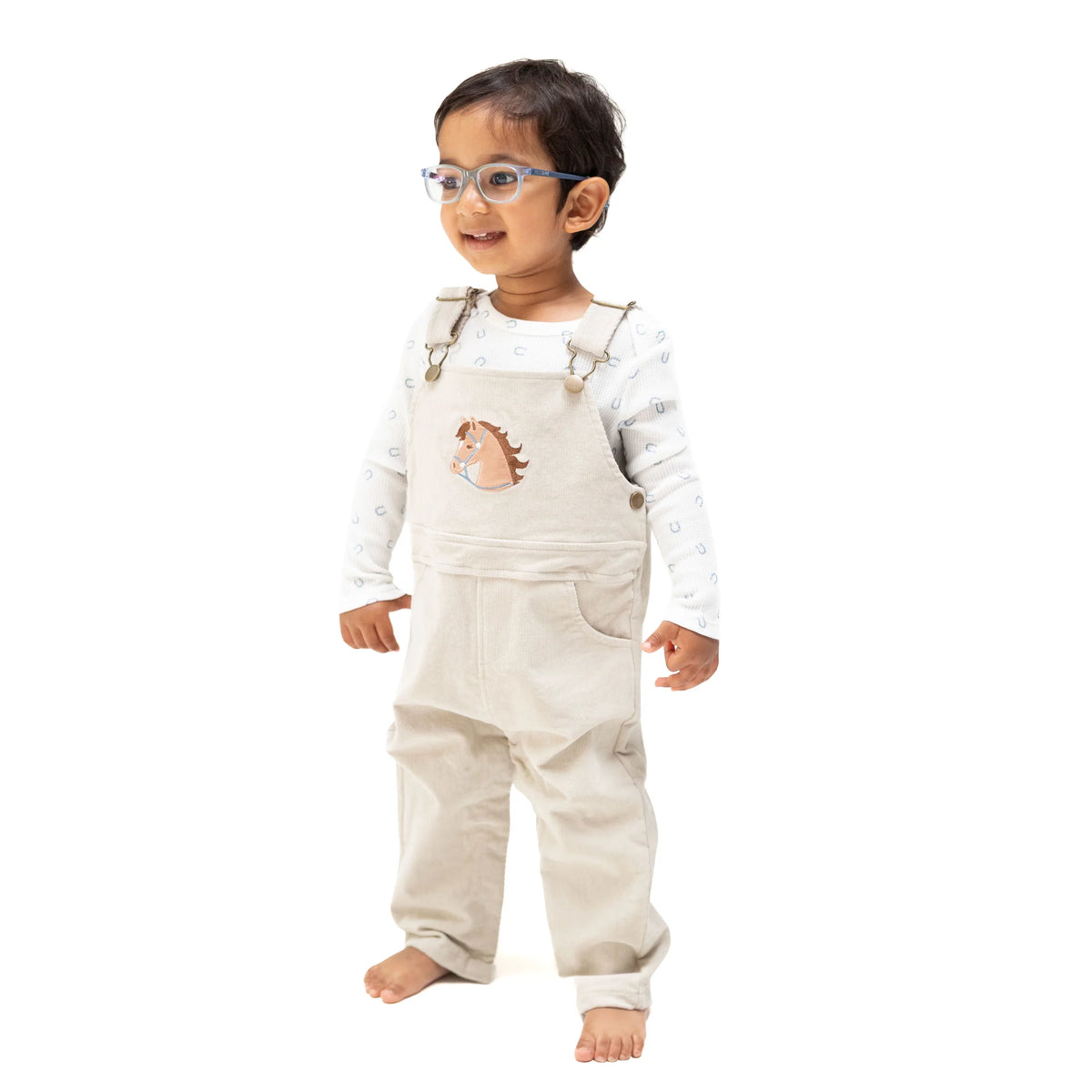 Veiled Pink Corduroy - Uni Old School Overall with Horse Applique