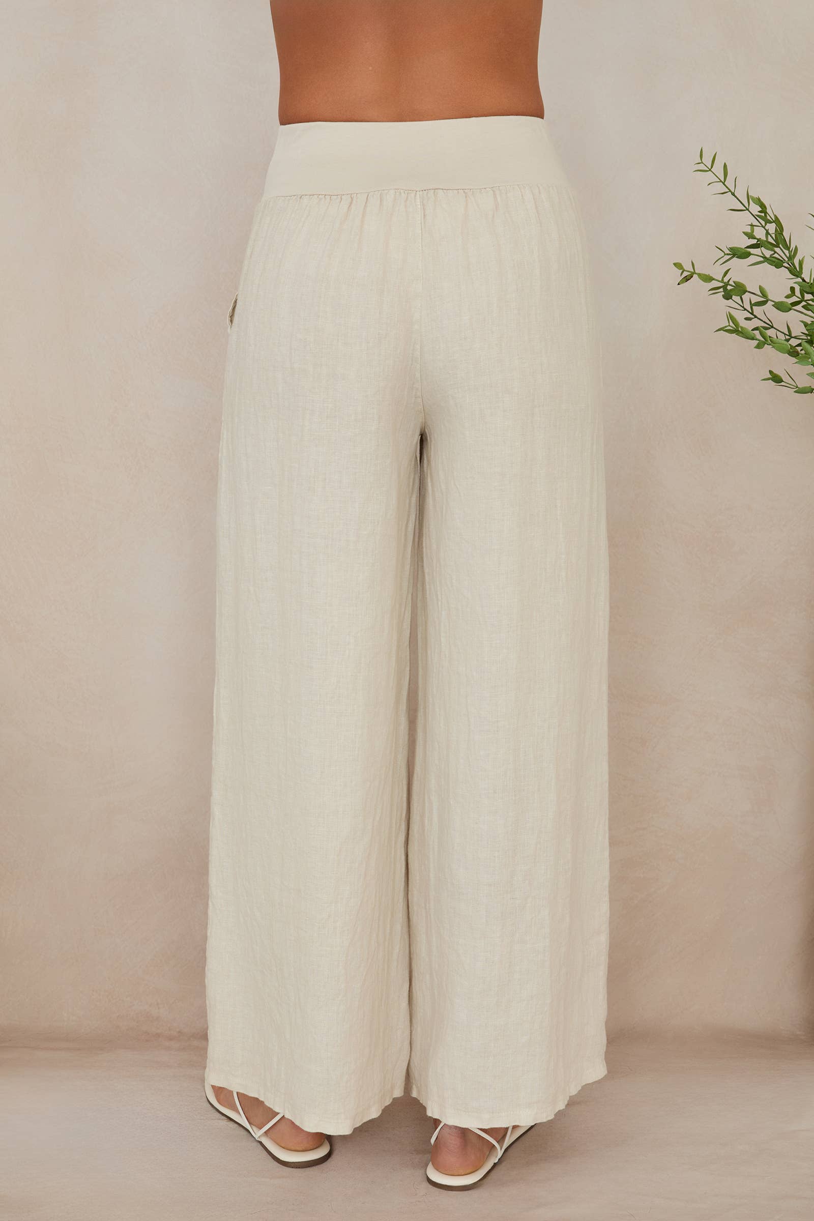 MILIO MILANO - WAISTBAND WIDE LEG LINEN PANTS WITH POCKET