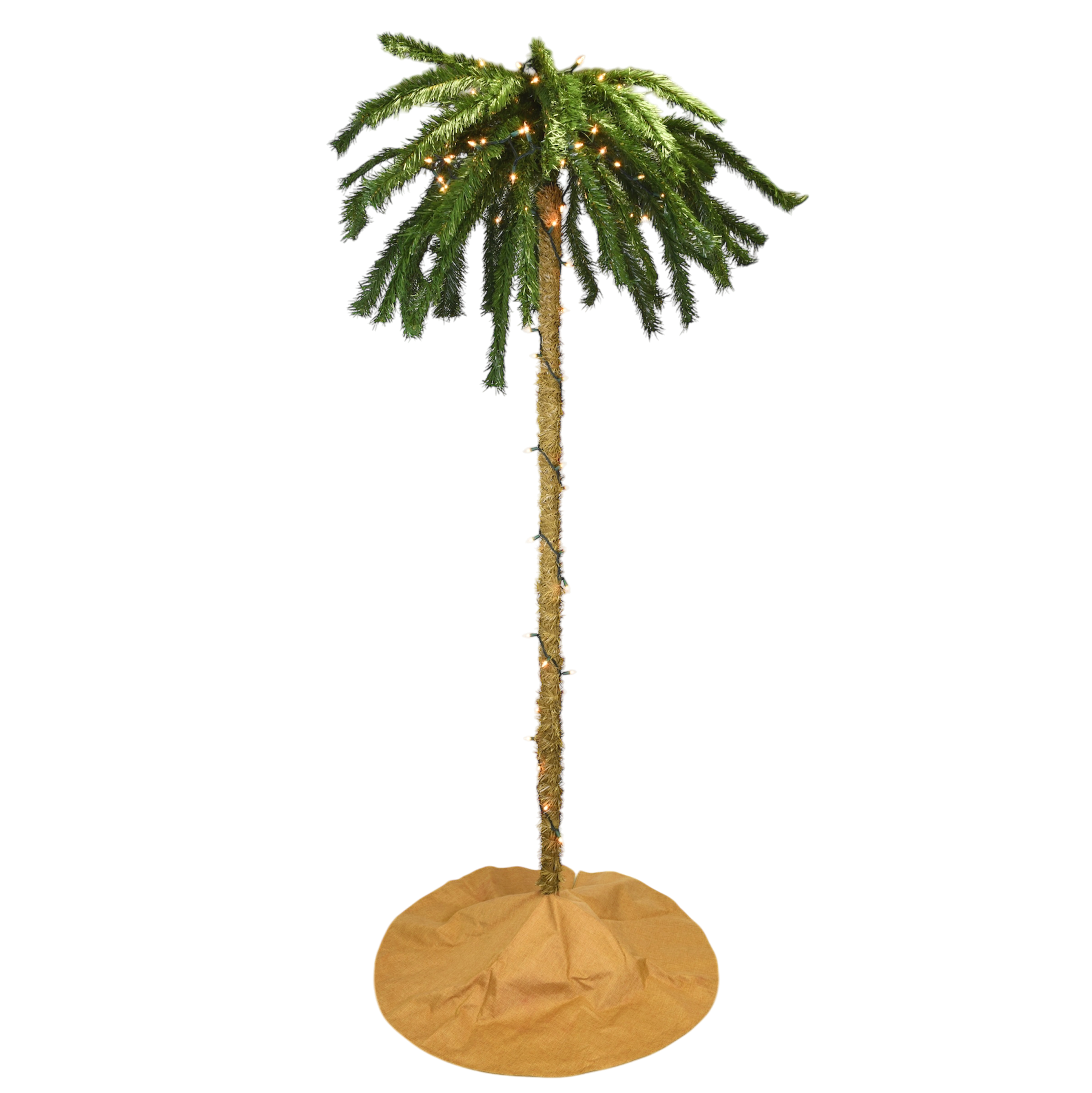 7 Foot Tall Pre-lit Palm Christmas Tree with Sand Colored Skirt & 100 White LED Lights