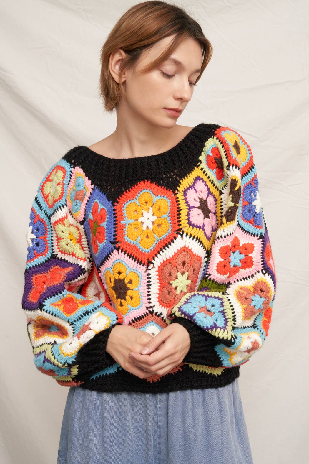 En Crème - Chunky Oversized Granny Squared Crochet Sweater