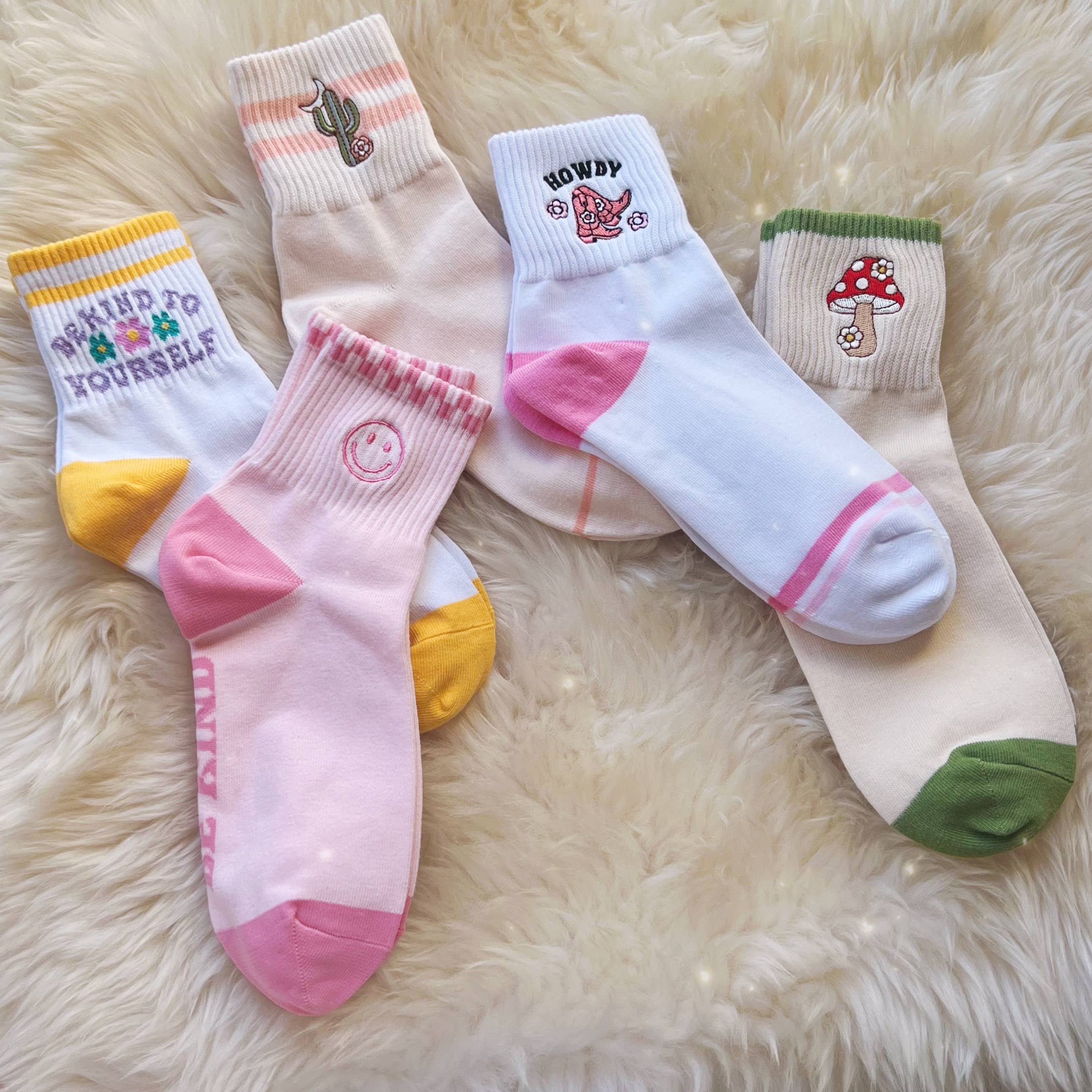 Wildflower + Co. - Smiley Embroidered Socks - Stocking Stuffer
