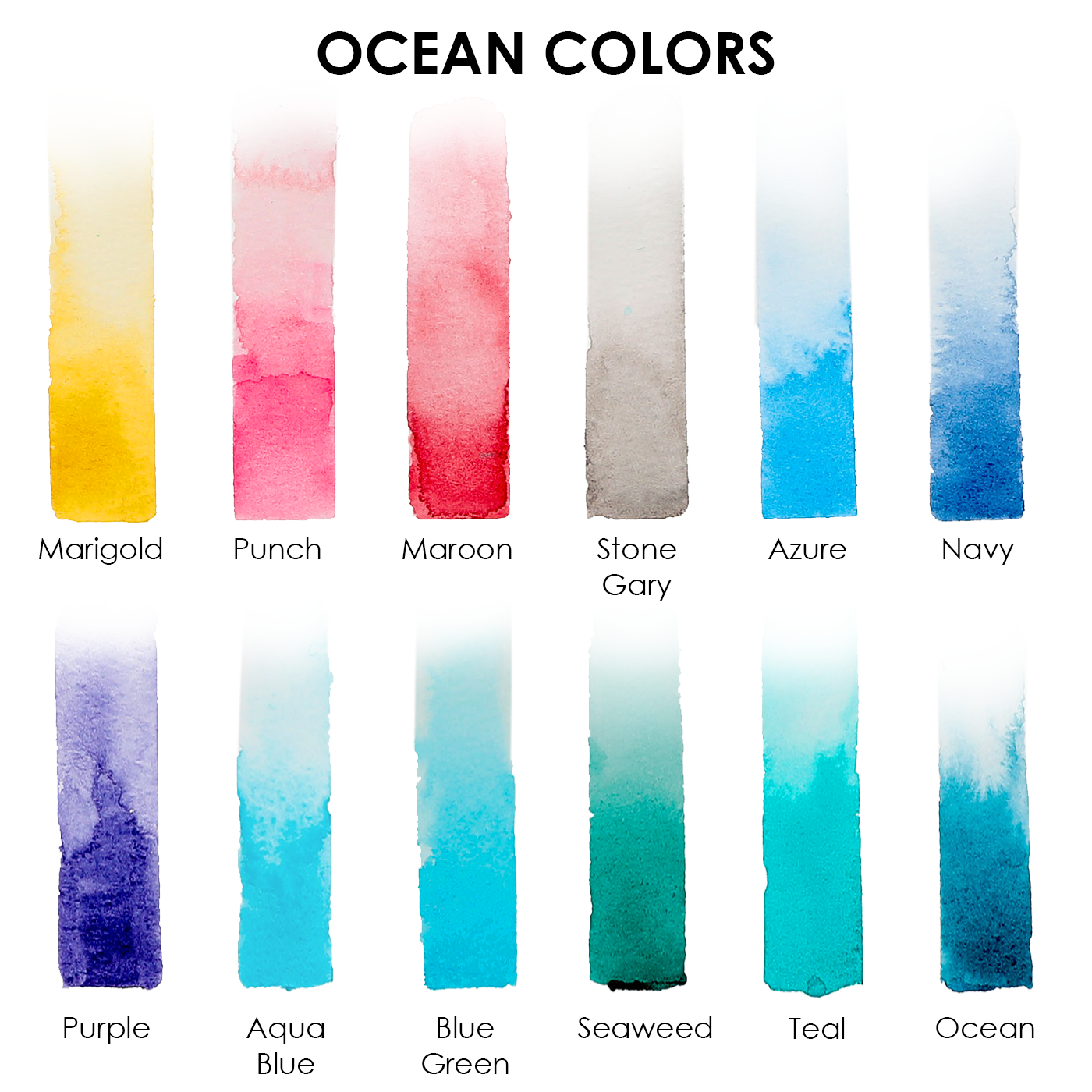 Grabie - Watercolor Pocket Set Of 12 With Brush - Ocean Colors