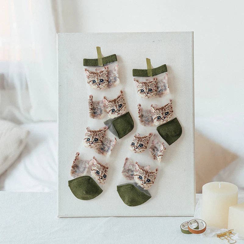 Funkyrel® Atzbranding Limited - Rufia – Sheer Cat Pattern Ankle Socks | Lightweight & Breathable