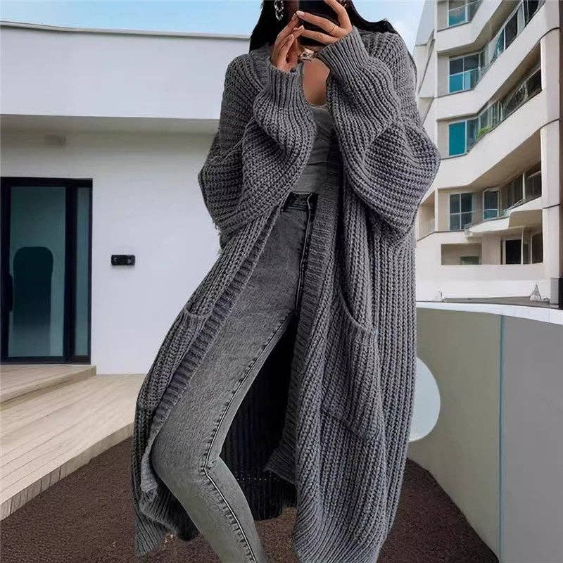 Sheer Trend - Mid-Length Solid Color Loose Cardigan Coat
