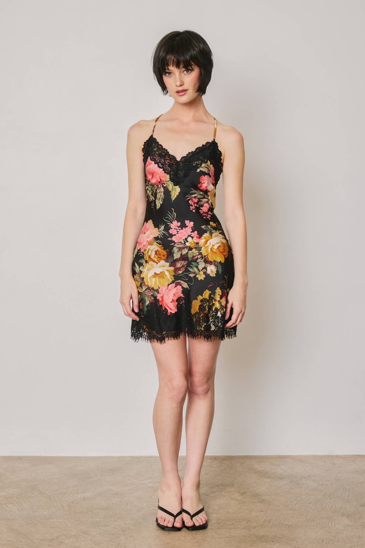 Dress Forum - Floral Lace Trim Slip Mini Dress