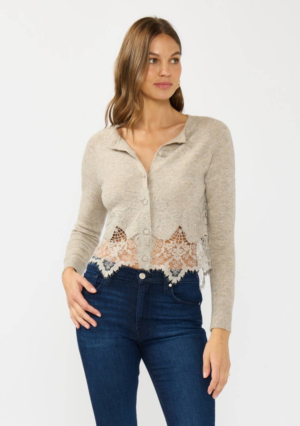 Lovestitch - Lace Trim Button Front Cardigan