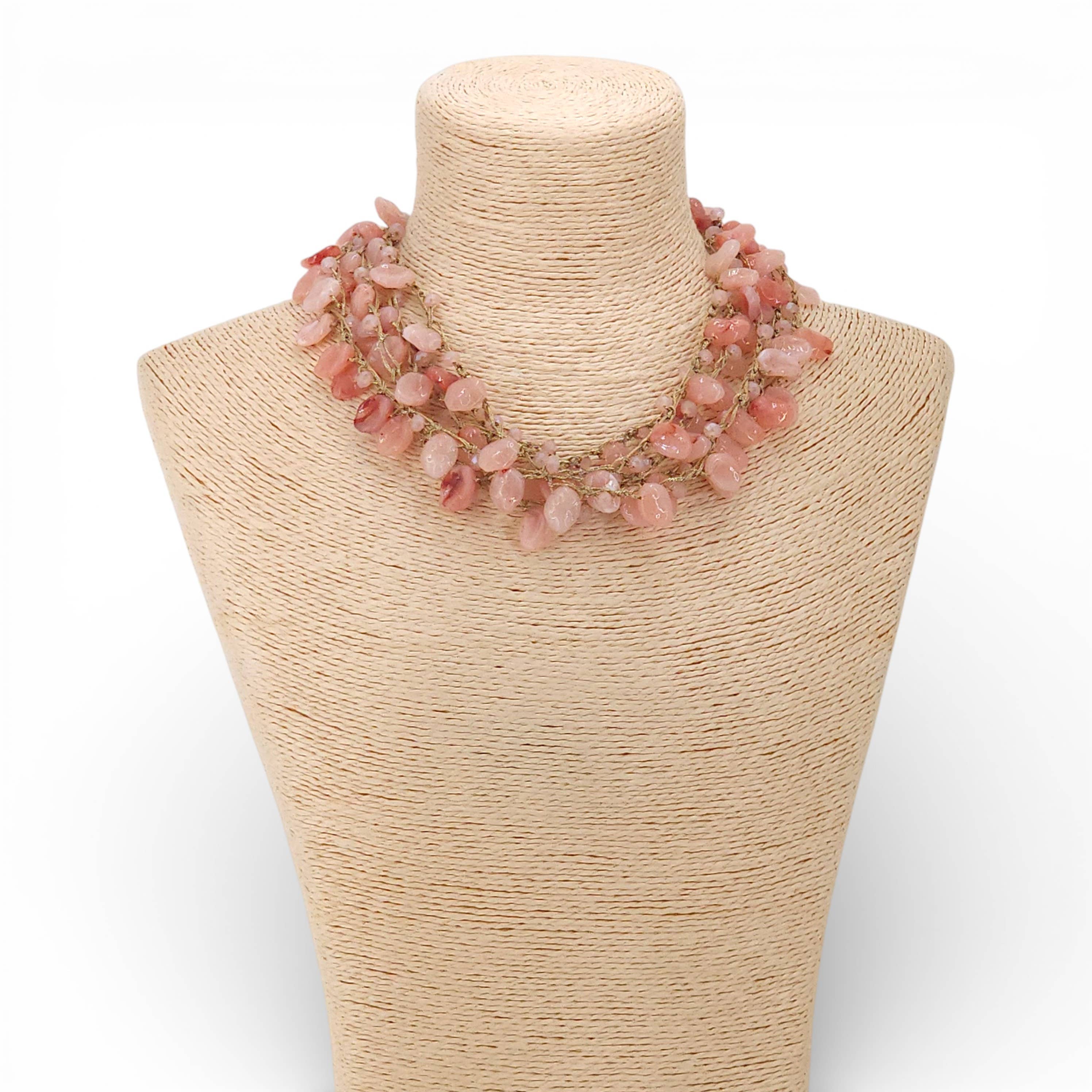 Bijoux Envie Pink Beaded Collar Necklace | Coastal Statement Jewelry