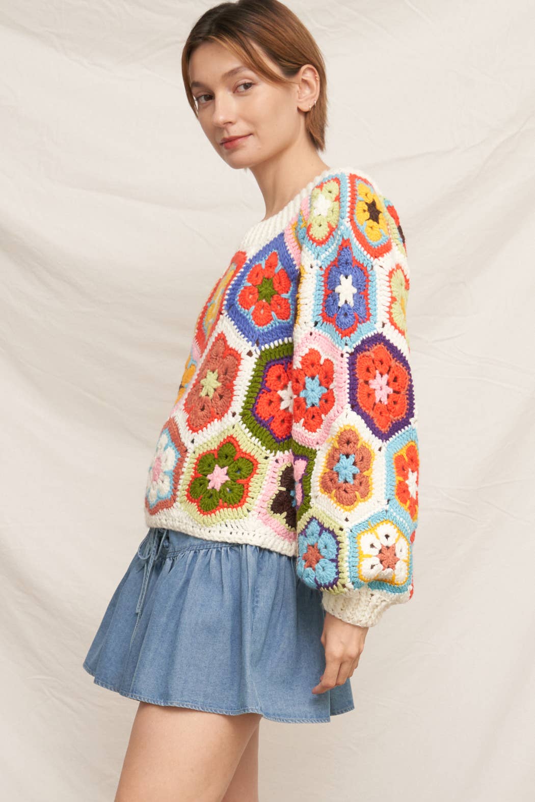 En Crème - Chunky Oversized Granny Squared Crochet Sweater