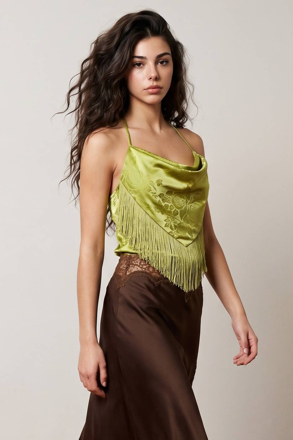 Edit by Nine - JACQUARD SATIN COWL HALTER NECK TOP