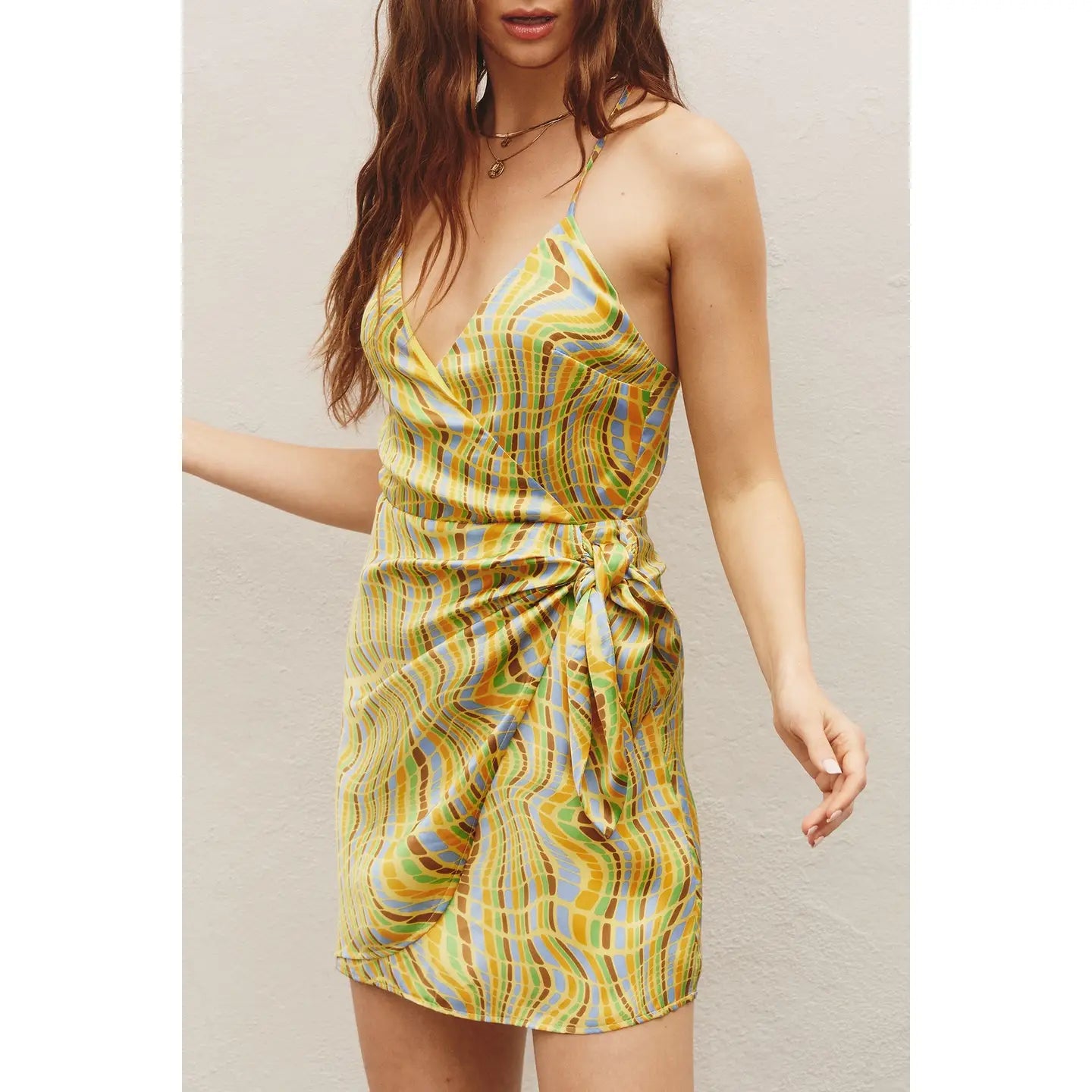 Disco Animal Faux Wrap Mini Dress