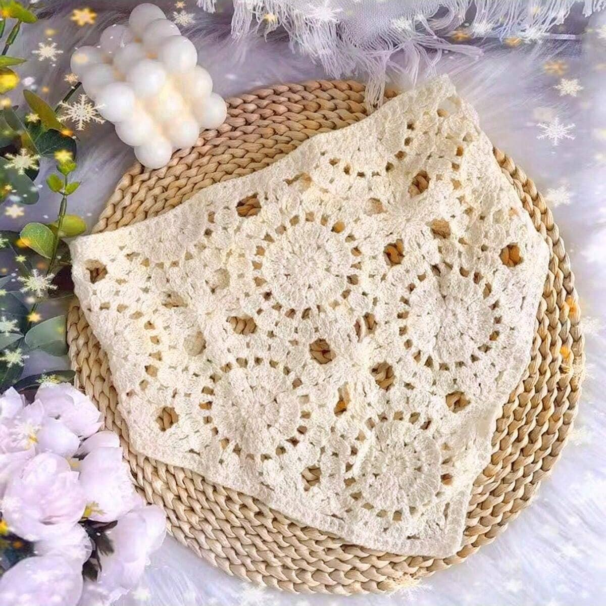 Solid Color Hollow Out Knit Triangle Headscarf