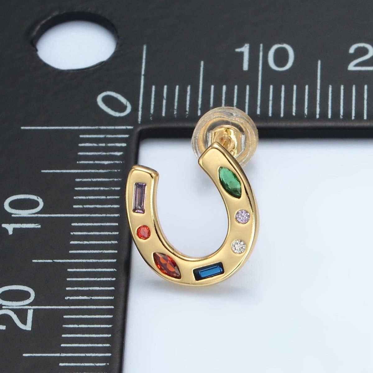 Aim Eternal - 16K Gold Filled Multicolor CZ Horseshoe Stud Earrings | AD604