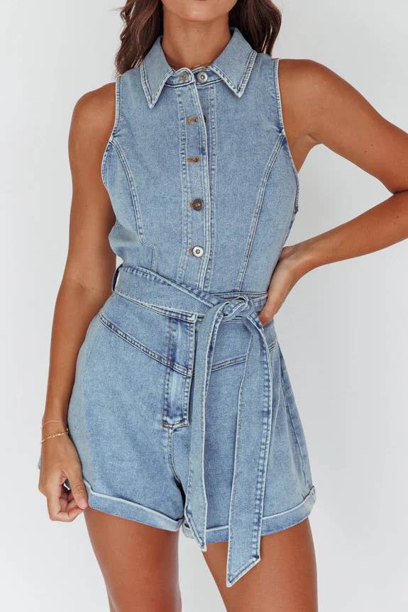 One and Only Collective - COLLARED WASH DENIM ROMPER