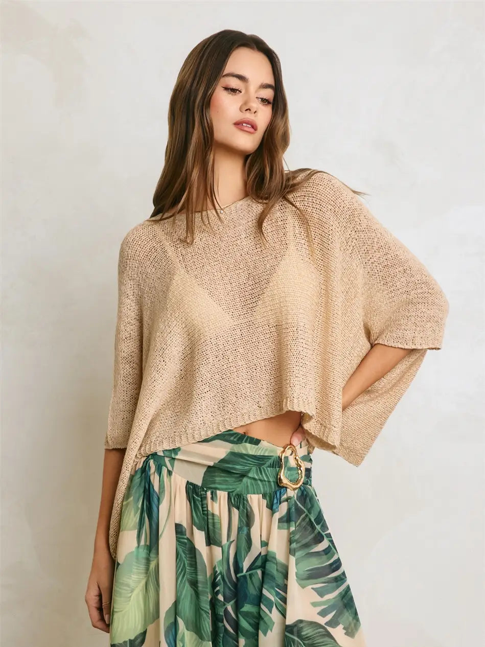 Cropped Pancho Knit Sweater Top