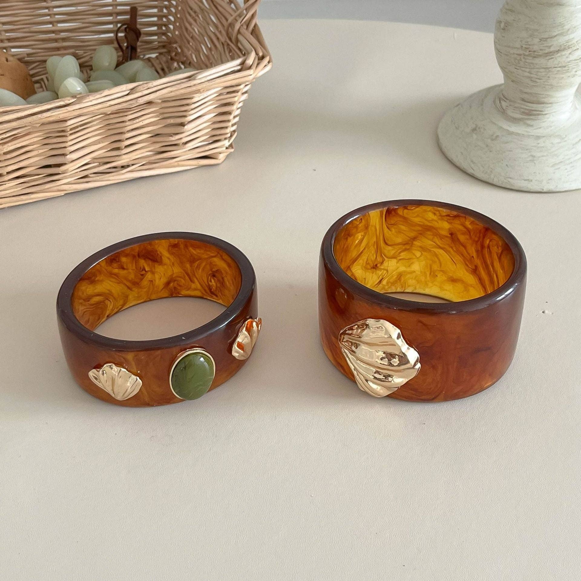 Dipped Shop - Vinatge Shell Bead Geometric Wide Bangle Bracelet MK2PPPO6W6JBR130