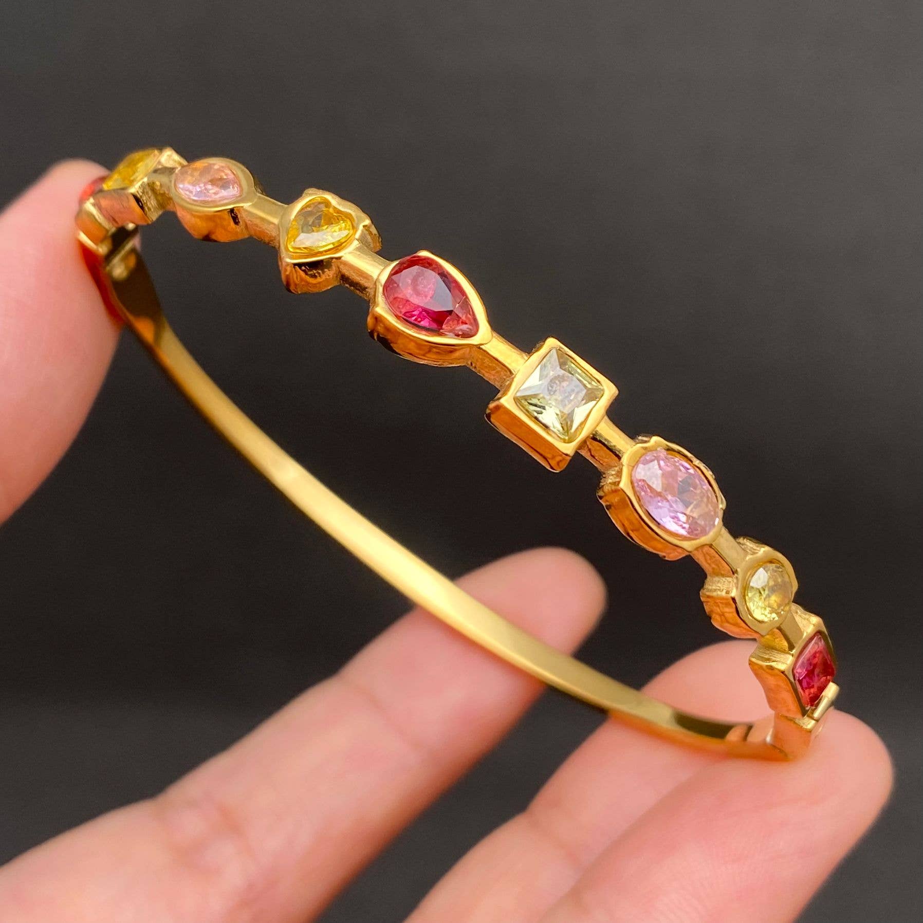 Mio Queena - Colored Zircon inlaid 18K Gold Plated S.Steel Bangle - FGS