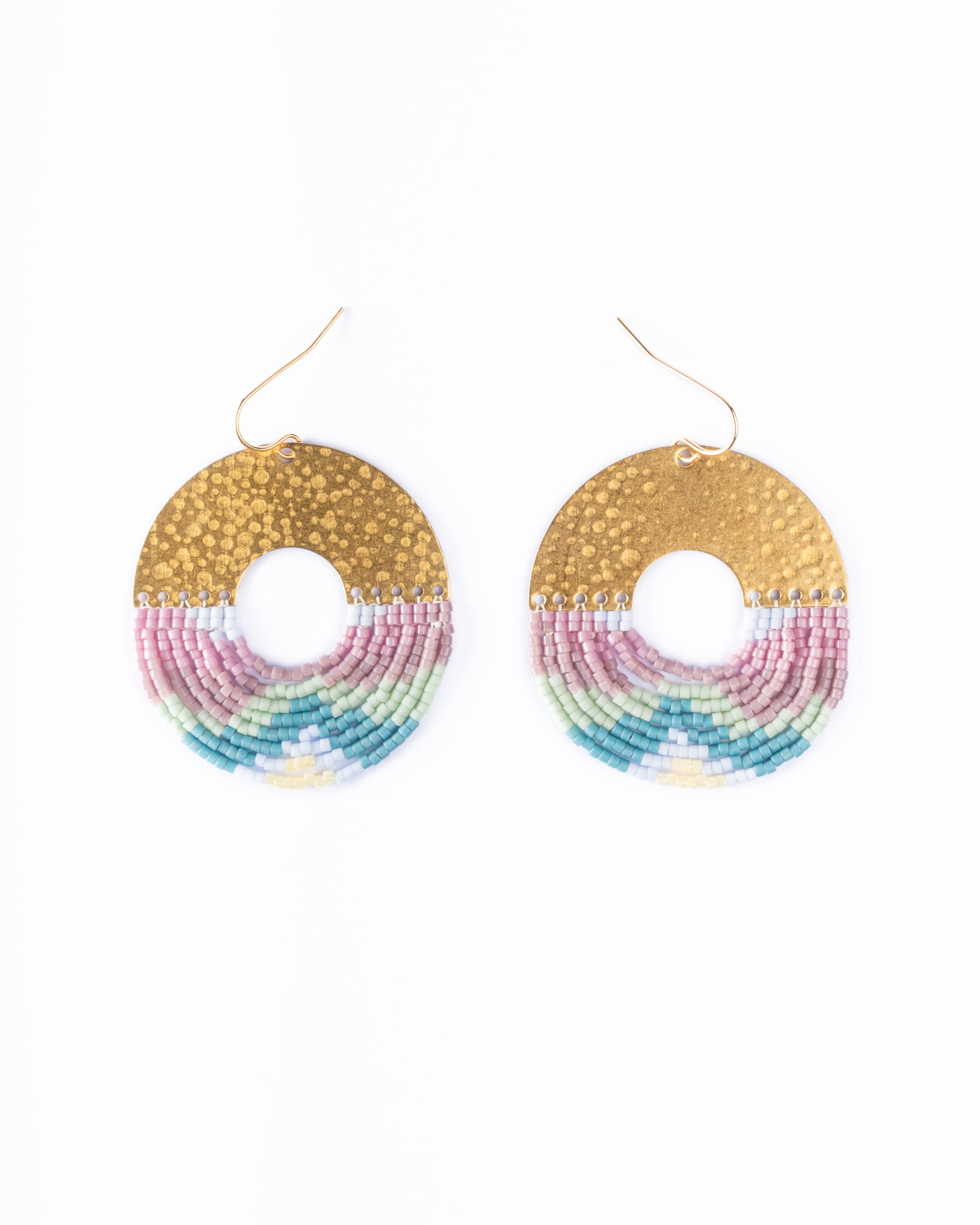 Mayana Designs Co - Beaded Handwoven Organic Circular Fringe Earrings (Lilac)