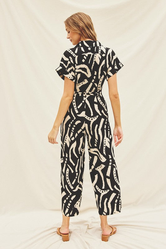 Hide And Seek Collared Button Front Jumpsuit