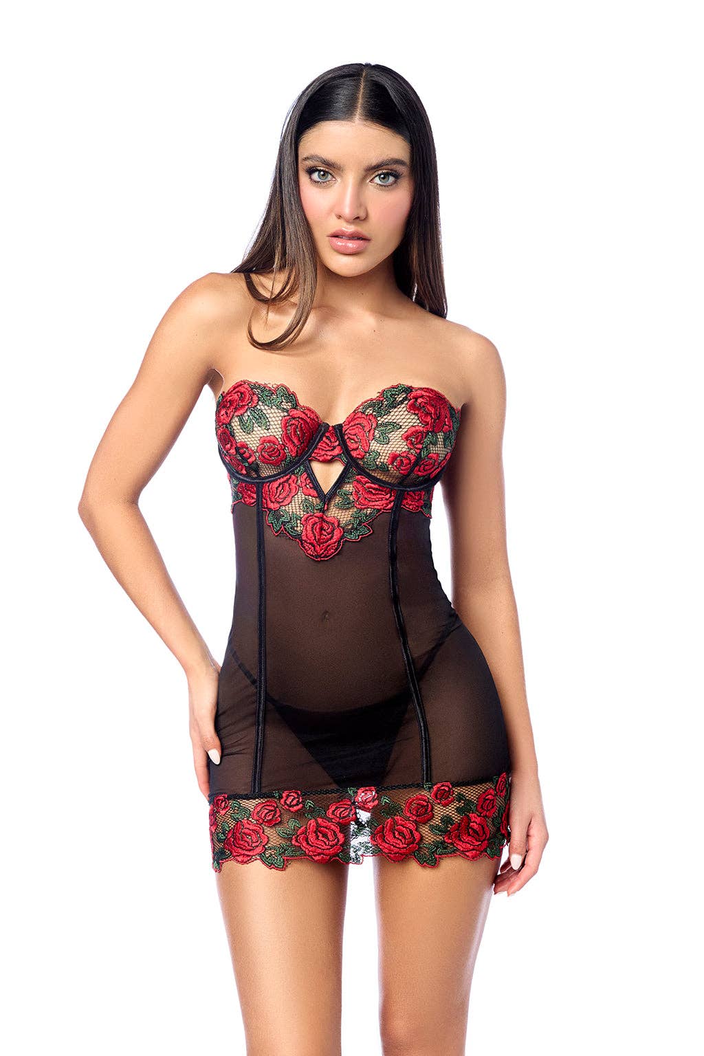 Mapale - 7619 Robe with matching Panty Black/Red