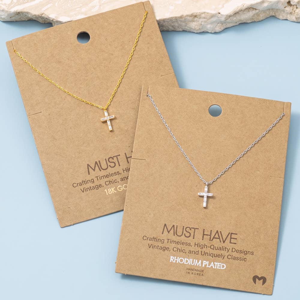 Fame Accessories - 18K Gold Dipped Baguette Cz Cross Necklace