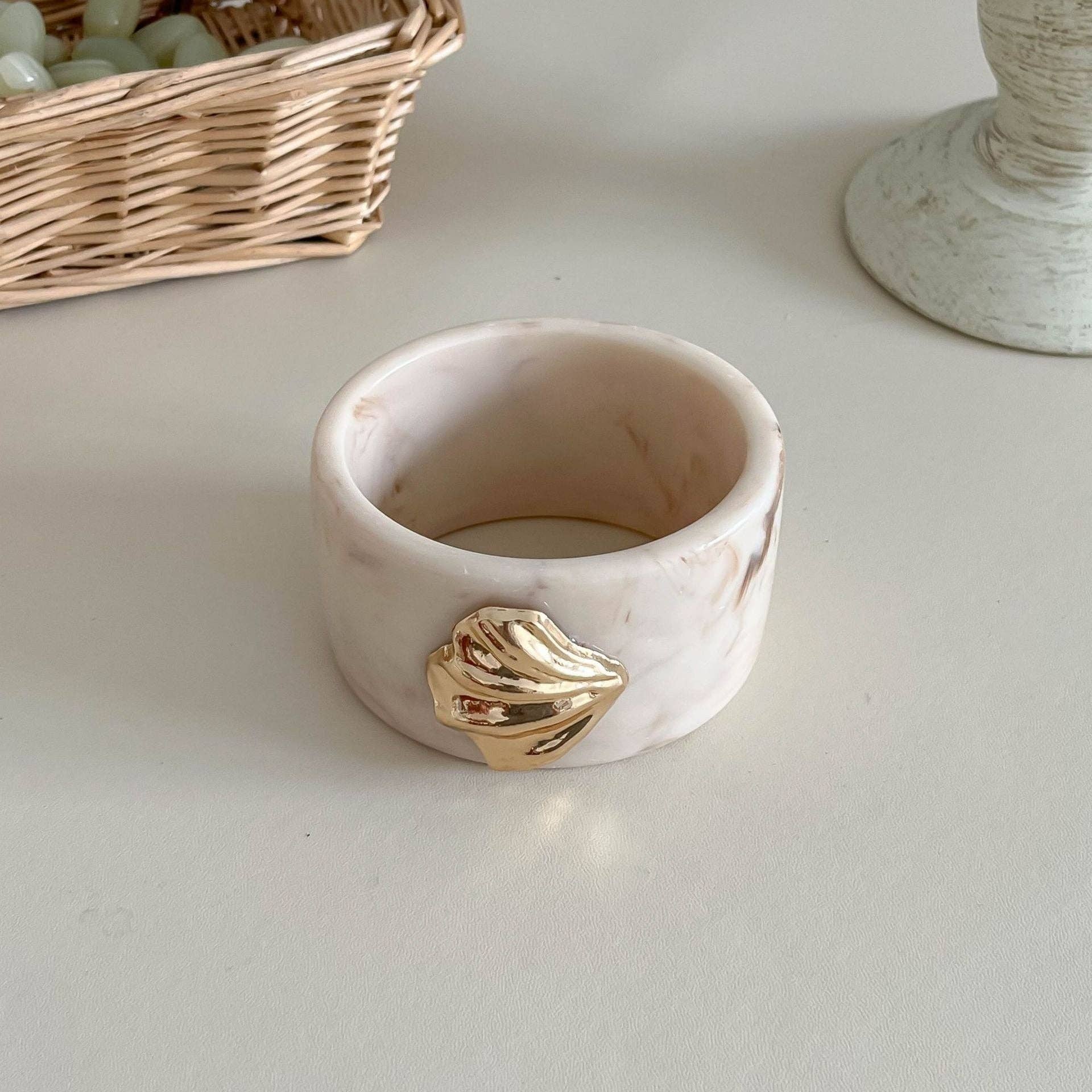 Dipped Shop - Vinatge Shell Bead Geometric Wide Bangle Bracelet MK2PPPO6W6JBR130