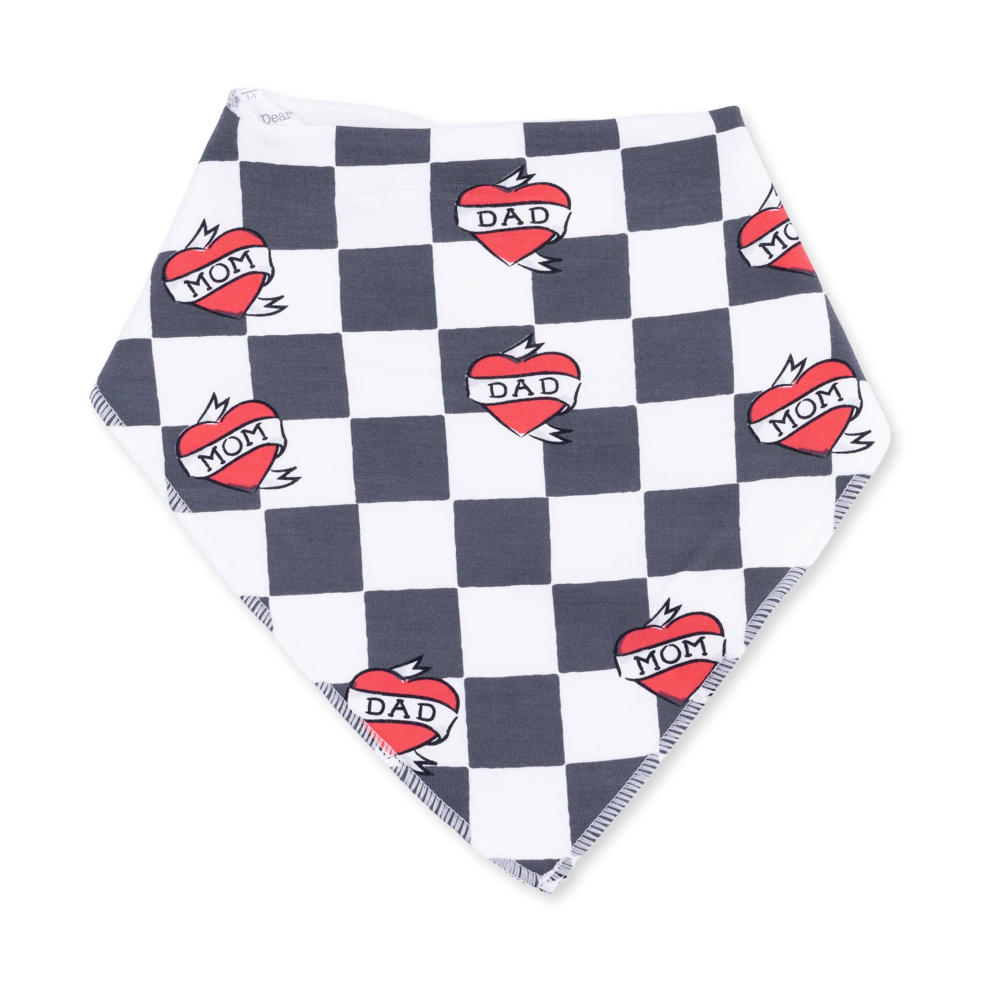 Angel Dear - Heart Tattoo Check Black - Bandana Bib