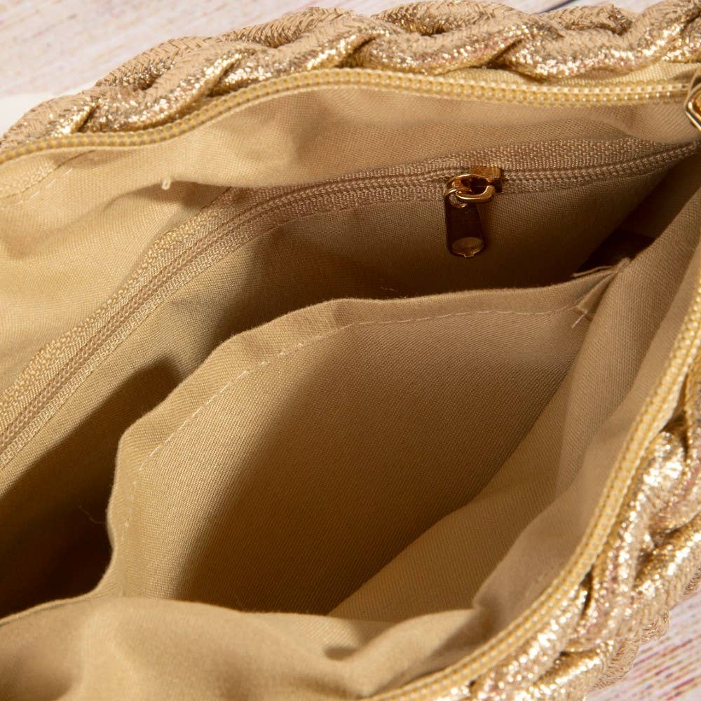 Glamorous Metallic Knotted Rope Woven Shoulder Bag