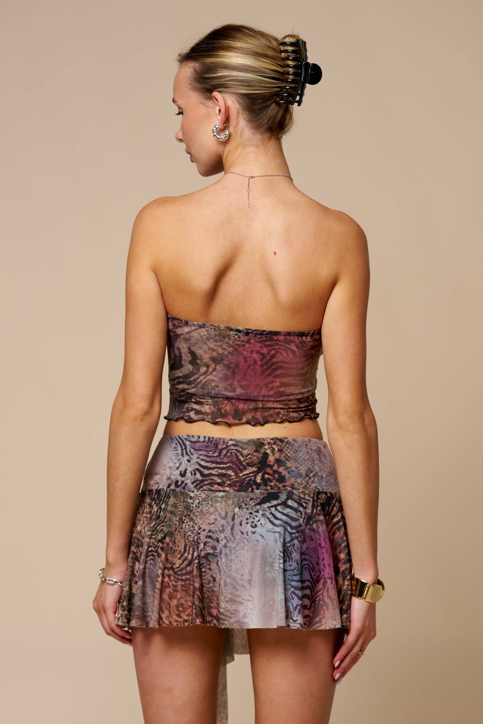 Blue Blush - Animal Print Front Twist Handkerchief Strapless Top