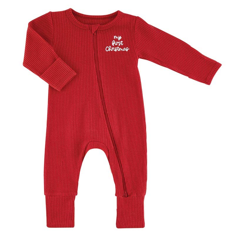 Stephan Baby by Creative Brands - Waffle Knit Cozy Romper - My First Christmas 0-6 Mo