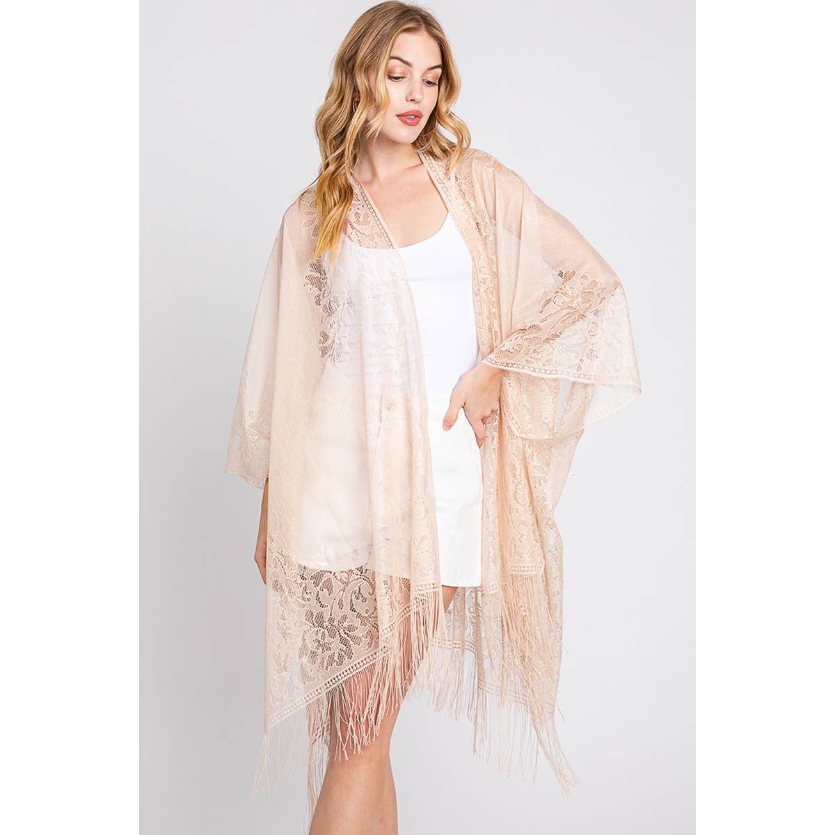 Collections by Fame Accessories - Flower Embroidered Sheer Kimono